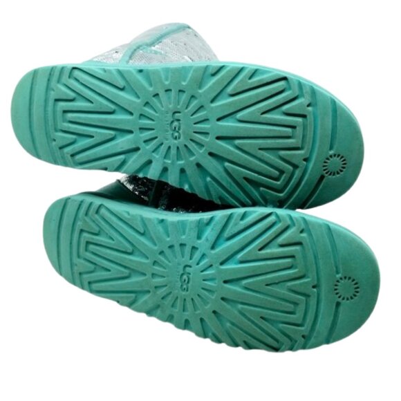 UGG~Classic Short Stellar Sequin~SHIMMERY BLUE SHEARLING ANKLE BOOTS SIZE 7 - Picture 6 of 7